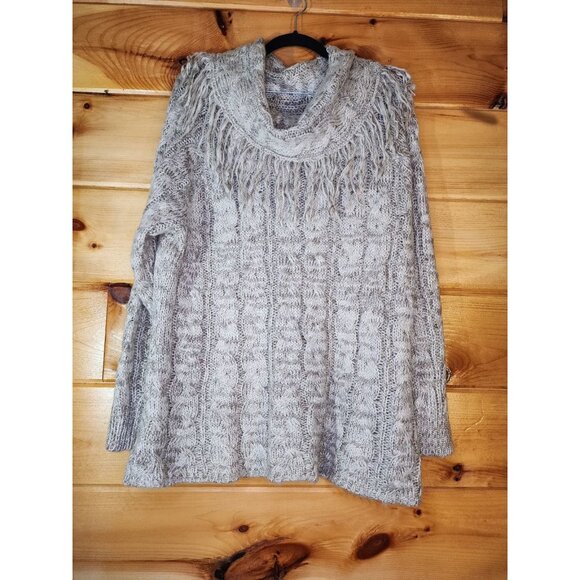 Cato Sweater Women's Size 18/20W Brown Cowl Fringe Neck Long Sleeve Sweater - Picture 6 of 9